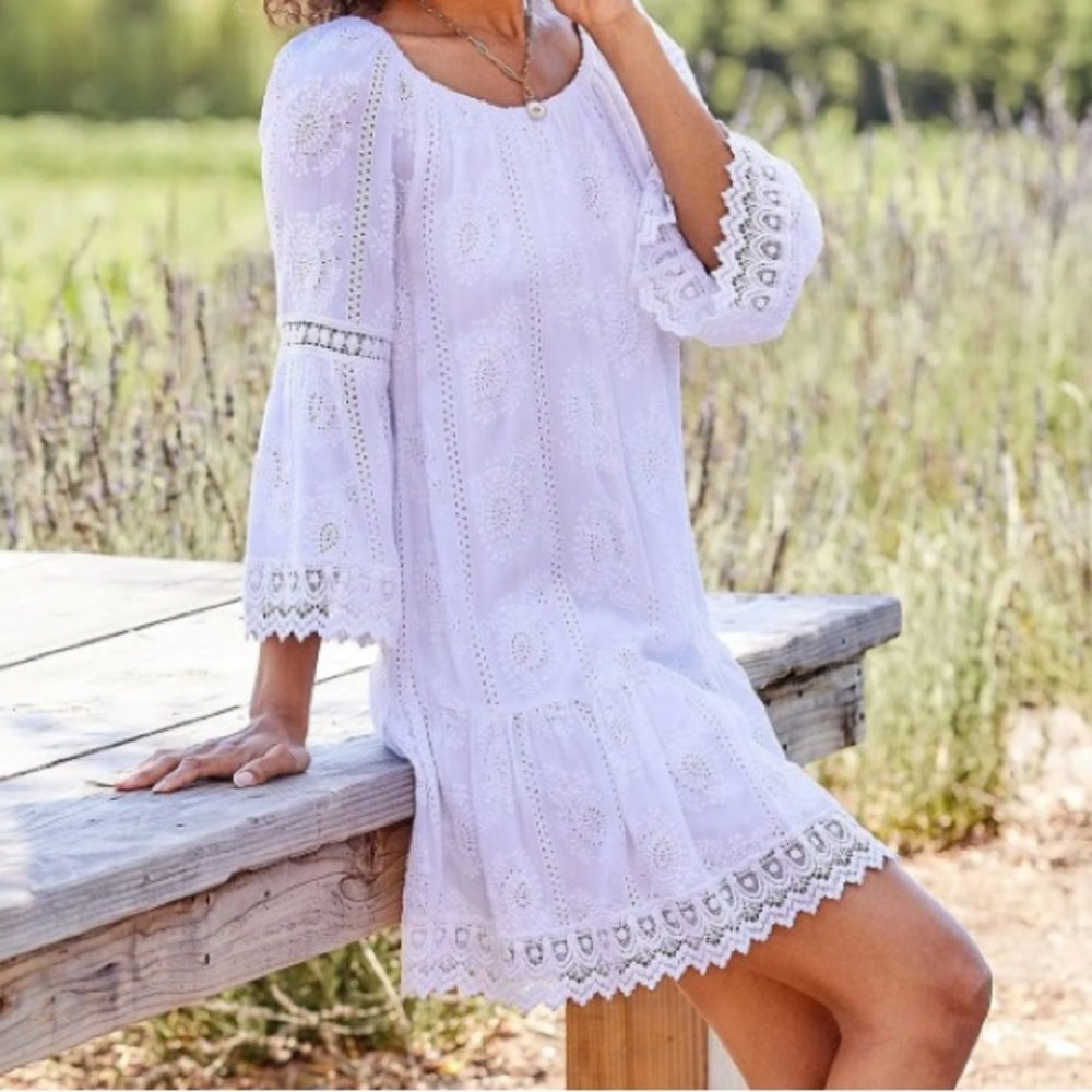 Karen Kane Women’s Bohemian White Eyelet Lace Midi Dress Size M